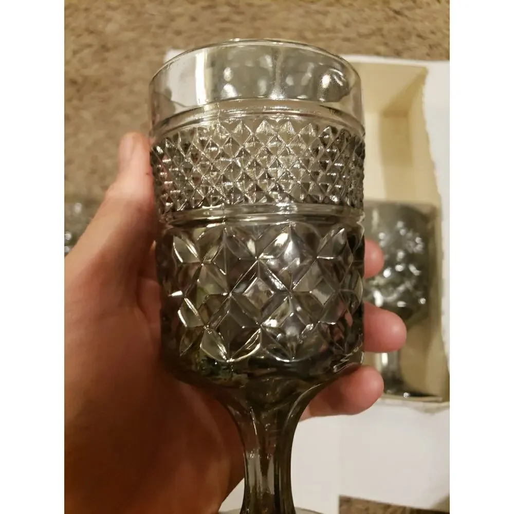 5 Vintage Anchor Hocking Wexford Pattern Cordial Glasses Wine Mist Smoke Color